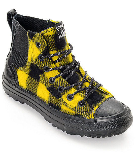 Converse x Woolrich Chelsee CTAS Hi Black & Yellow Buffalo Plaid Shoes ...