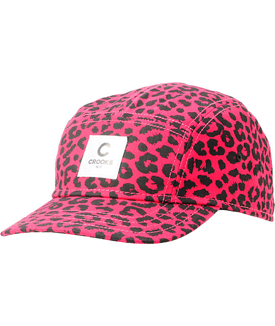 Crooks and Castles Hot Pink Cheetah 5 Panel Hat
