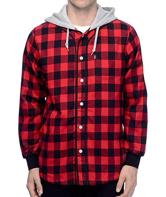 Crooks and Castles Tyrant Red & Black Hooded Flannel Shirt