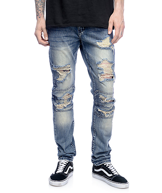 Crysp Denim David Ripped Panel Stone Washed Jeans _271930 back