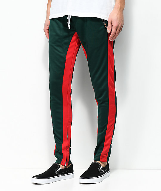 green with red stripe track pants