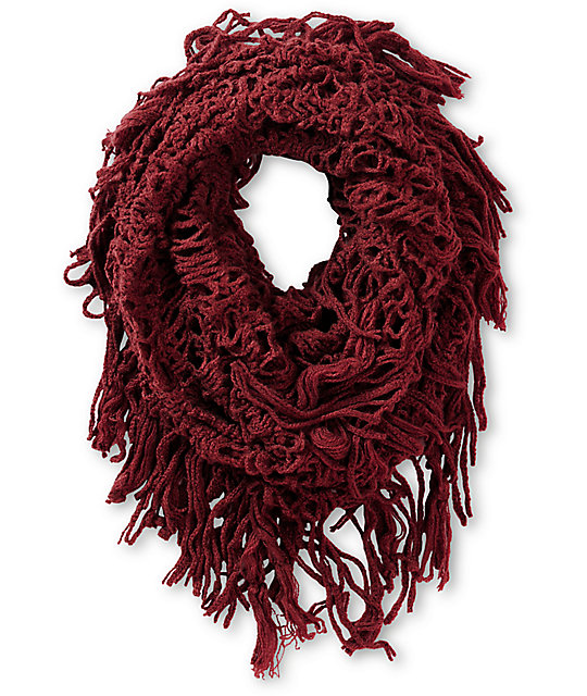 D&Y Burgundy Fringe Knit Infinity Scarf | Zumiez