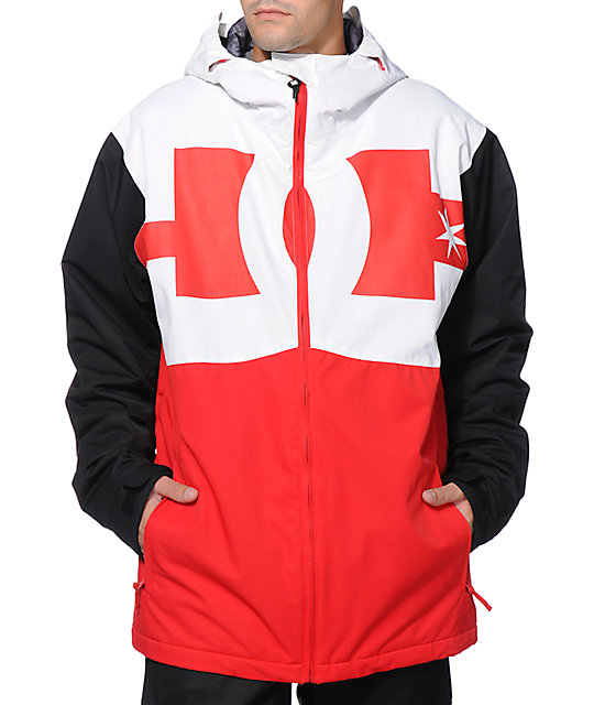 DC Billboard Red, White & Black Snowboard Jacket | Zumiez