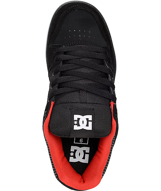 DC Pure XE Black & Athletic Red Suede Skate Shoes | Zumiez