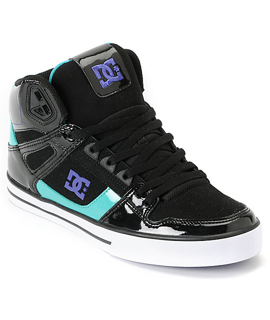 DC Spartan Hi Black, Teal & Purple Leather Skate Shoes | Zumiez