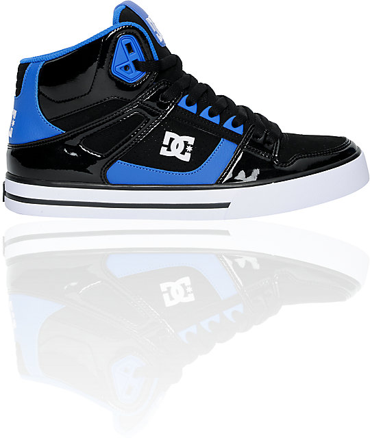 DC Spartan Hi Black Patent & Blue Leather Skate Shoes Zumiez DC Spartan Hi Black Patent & Blue Leather Skate Shoes Zumiez