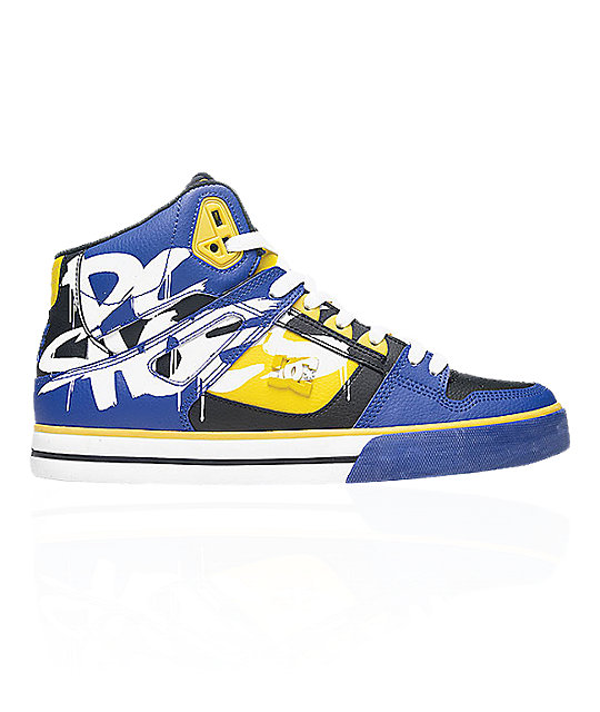 blue and yellow dc shoes