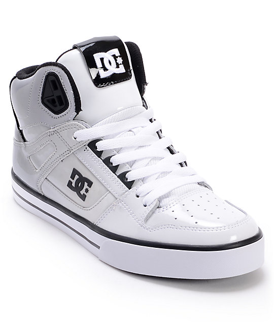 DC Spartan Hi White & Black Patent Leather Skate Shoes