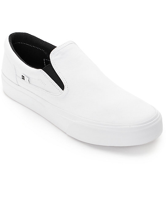 DC Trase Slip-On TX All White Canvas Skate Shoes | Zumiez