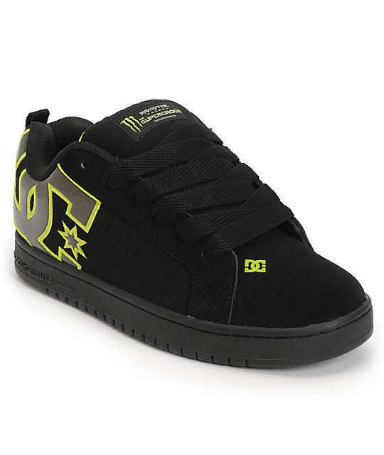 DC x Monster Court Graffik SX Black & Lime Skate Shoes | Zumiez