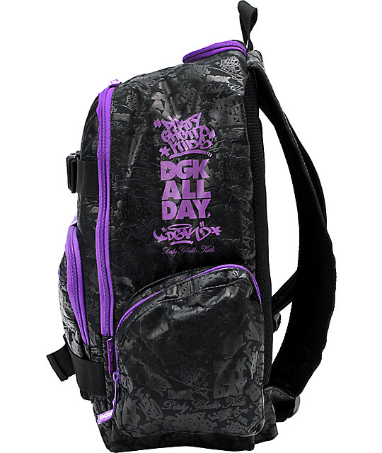 black and purple backpack