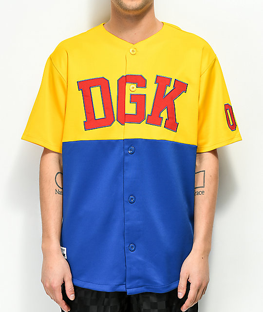 blue and yellow baseball jersey