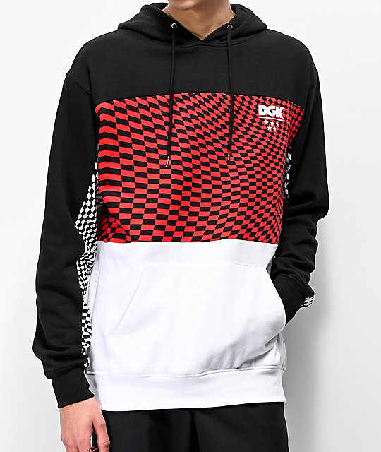 black white and red hoodie
