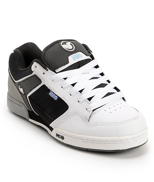 DVS Transom White, Black, & Grey Leather Skate Shoes