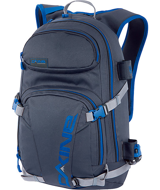 grey and blue backpack