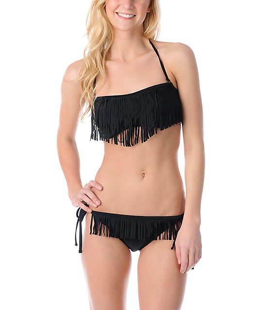 black fringe bandeau swimsuit