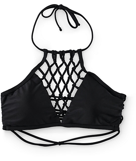 Damsel Black Macrame High Neck Bikini Top