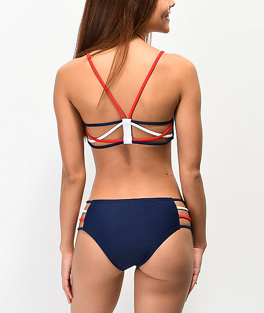 red white and blue strappy bikini