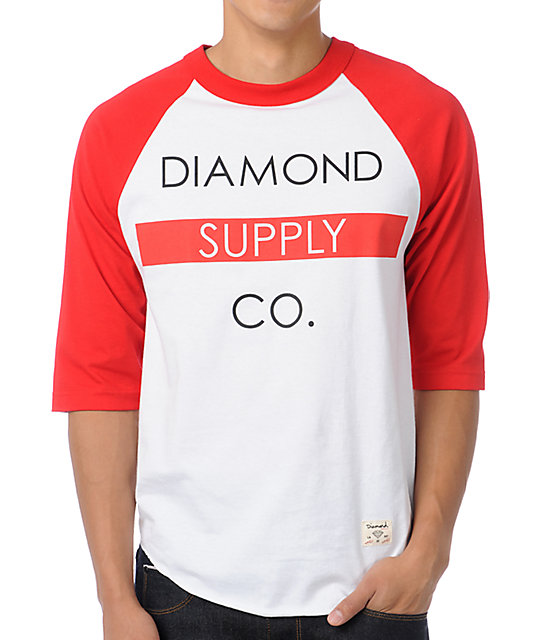 Diamond Supply Co Bar Logo Red Baseball T-Shirt | Zumiez