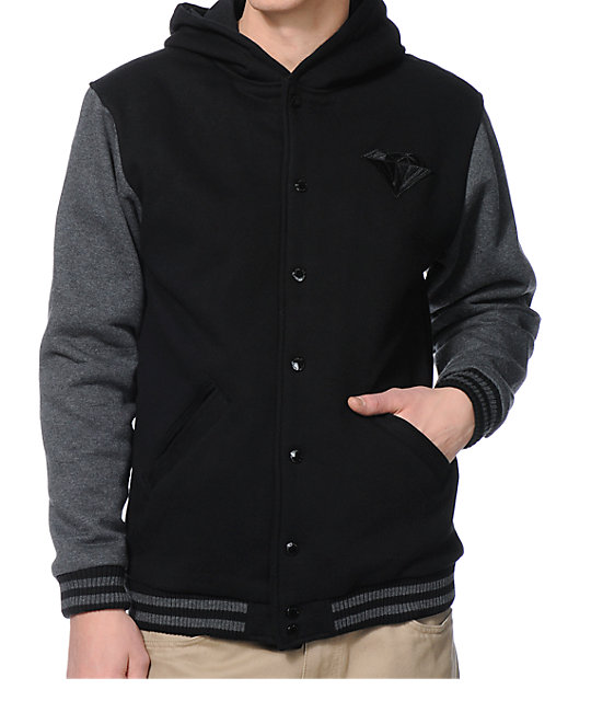 Diamond Supply Co Black & Grey Hooded Fleece Varsity Jacket | Zumiez