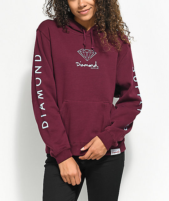 diamond supply co burgundy hoodie
