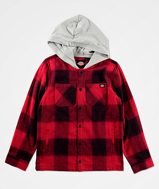 red plaid hooded flannel jacket