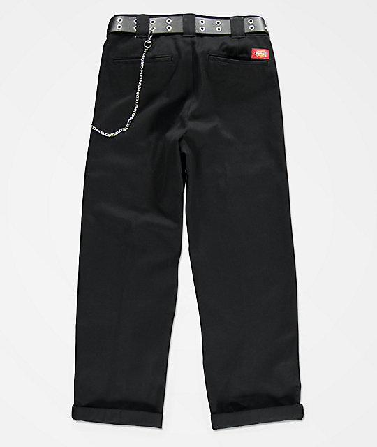 Dickies Roll Hem Belted Black Cropped Work Pants | Zumiez