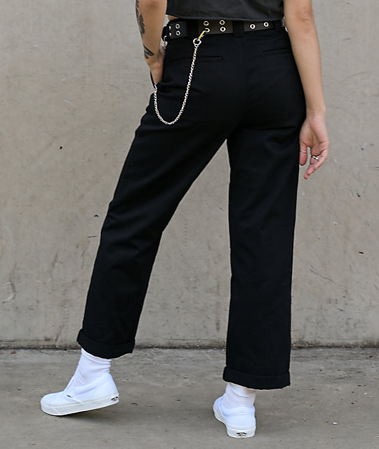 Dickies Roll Hem Belted Black Cropped Work Pants Zumiez