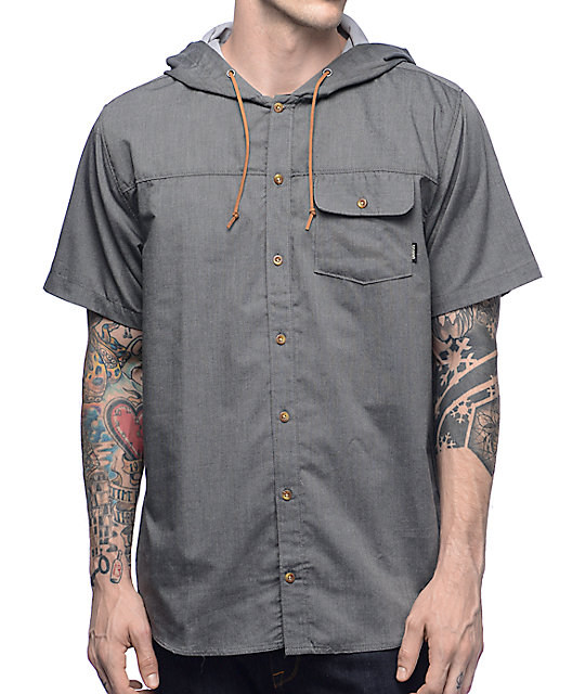 hooded button up shirt