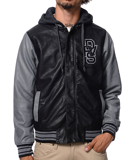 Dravus Freshmen Black & Charcoal Faux Leather Varsity Jacket