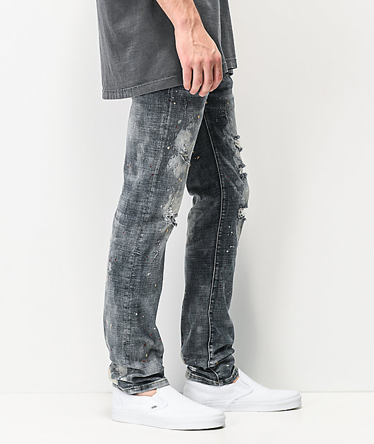 black paint splatter skinny jeans mens