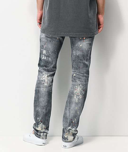 black paint splatter skinny jeans mens