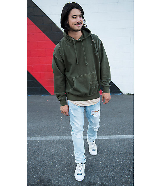 washed green hoodie