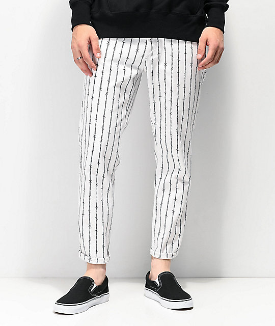 white pinstripe jeans