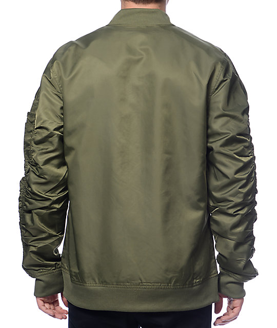 Elwood Military Green Nylon Bomber Jacket | Zumiez