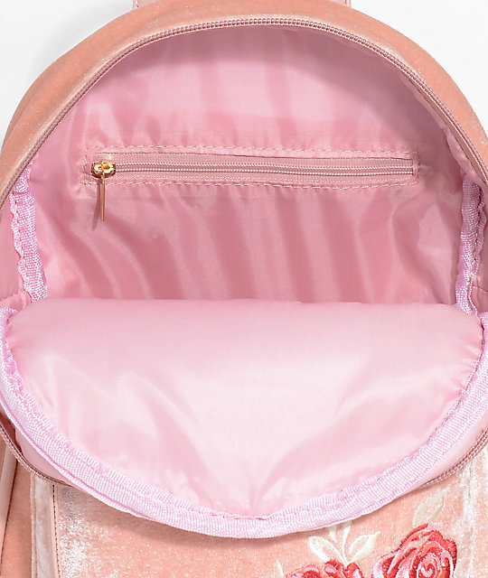 Embroidered Blush Pink Velvet Mini Backpack | Zumiez