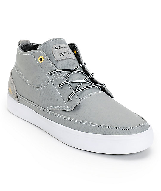 Emerica Troubadour Leo Romero Grey & White Coated Canvas Skate Shoes ...