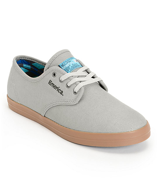 Emerica Wino x Tempster Grey Twill & Gum Skate Shoes | Zumiez