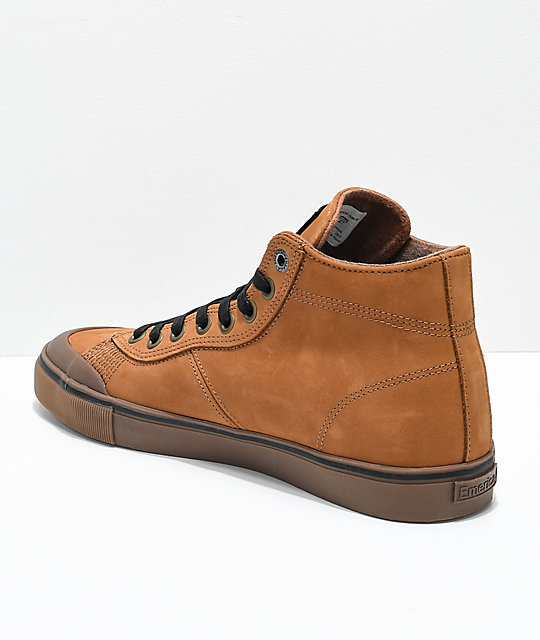 Emerica x Pendleton Indicator Hi Brown & Gum Leather Skate Shoes | Zumiez