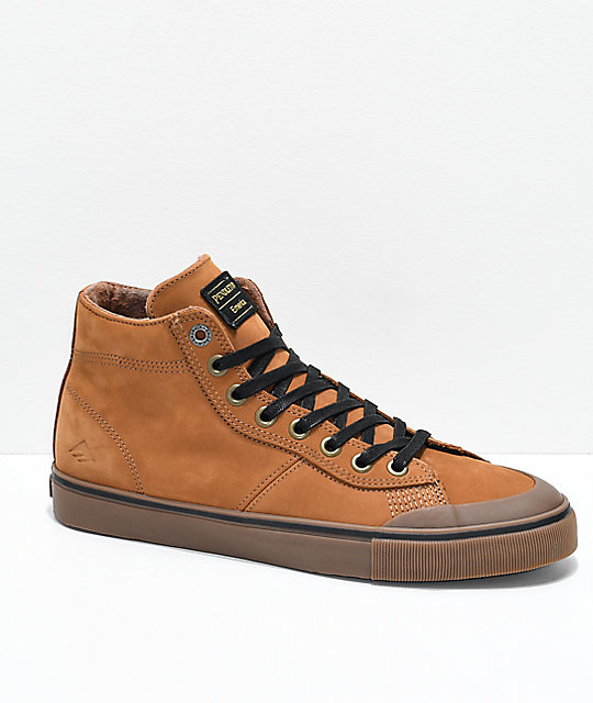 Emerica x Pendleton Indicator Hi Brown & Gum Leather Skate Shoes | Zumiez