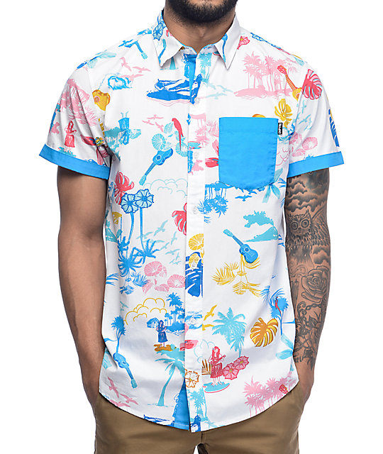 Empyre Aloha White & Blue Tropical Short Sleeve Button Up Shirt | Zumiez