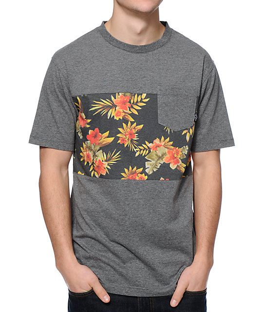 Empyre Alohigh Tropical Pocket Charcoal T-Shirt | Zumiez