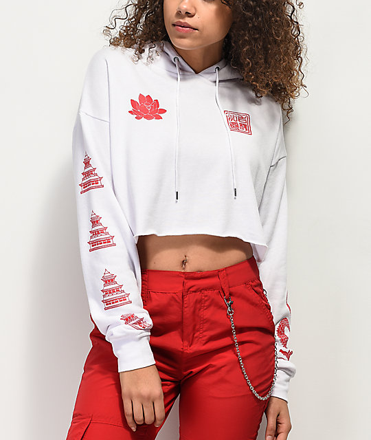 red and white cropped hoodie