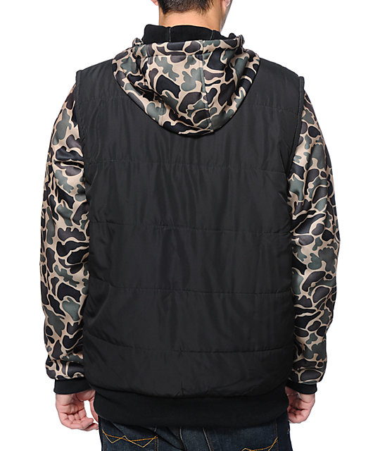 Empyre Arrival Black & Camo Zip Up Tech Fleece Hooded Jacket | Zumiez