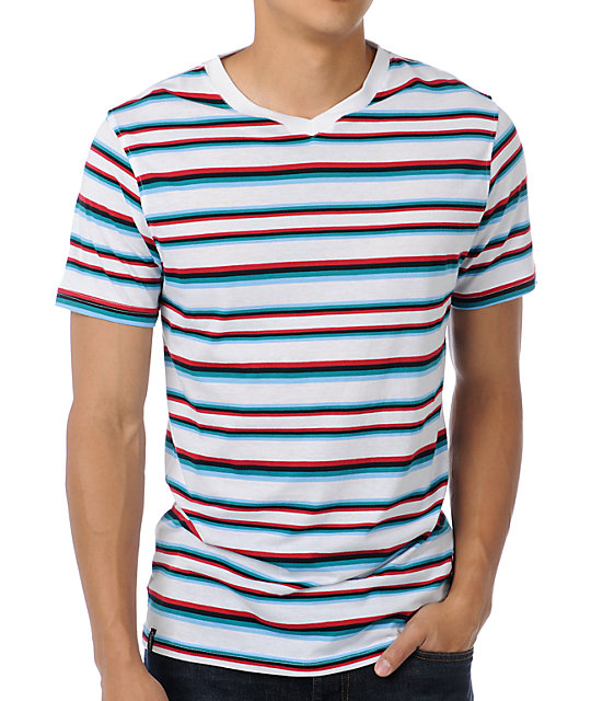 Empyre CMYK White Striped V-Neck T-Shirt | Zumiez