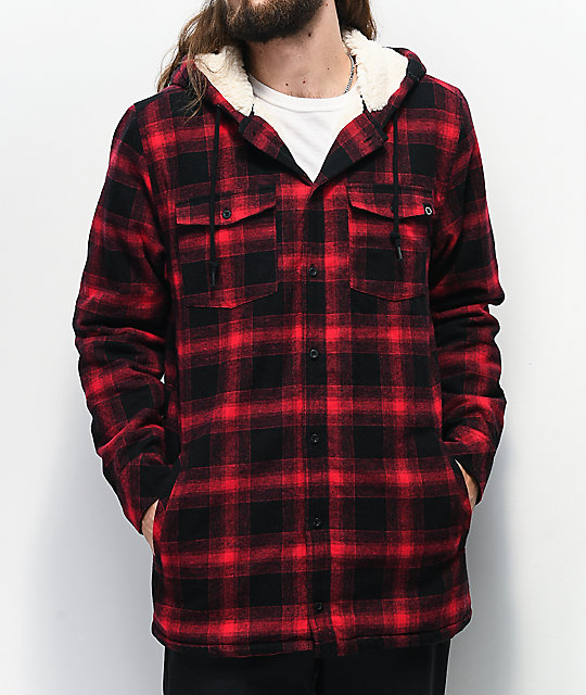 red plaid hooded shirt