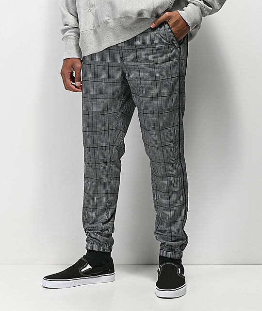 grey plaid track pants