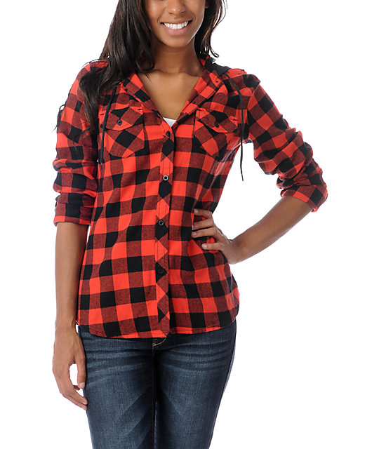 Empyre Conifer Red Buffalo Plaid Hooded Flannel Shirt