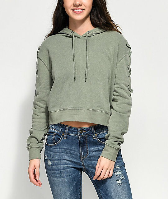 Empyre Daisy Miss Me Lace Up Sleeve Olive Hoodie | Zumiez