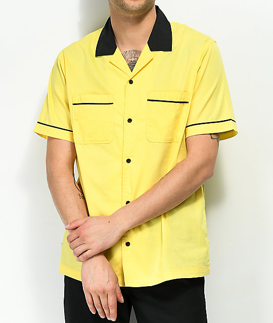 Empyre Daniel Yellow Black Button Up Bowling Sh